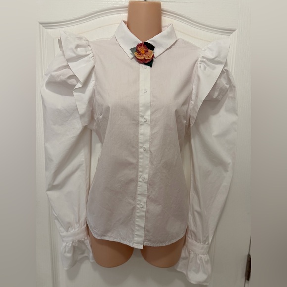 Shein White Ruffle Cottagecore Coquette Girl Blouse, Size L - Picture 5 of 12